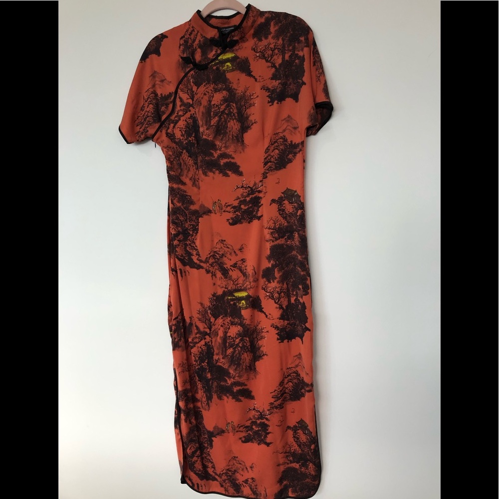 STUNNING ZARA salmon colored cheongsam style dress